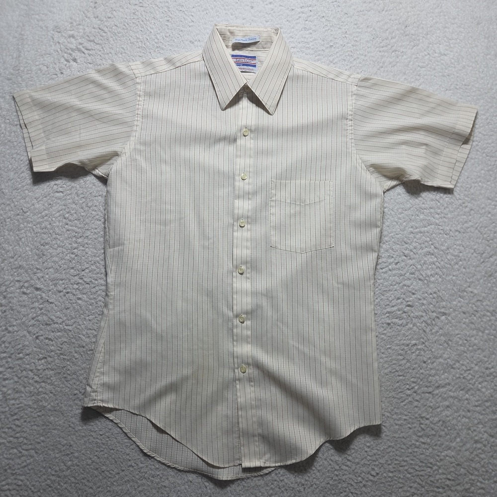 Vintage 70s JCPenney Satin Touch Dress Shirt Size 15 Striped Point Collar Disco